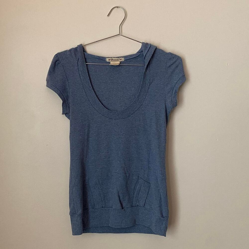 Vtg Forever 21 Short Sleeve Hooded Blouse Women's Large